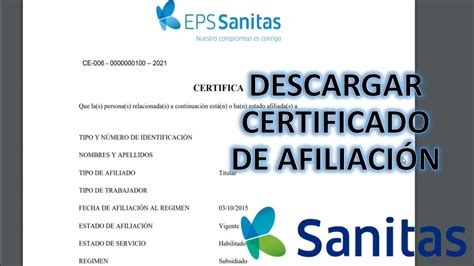 certificado eps sanitas en linea|Sanitas EPS certificado: Genera y descarga